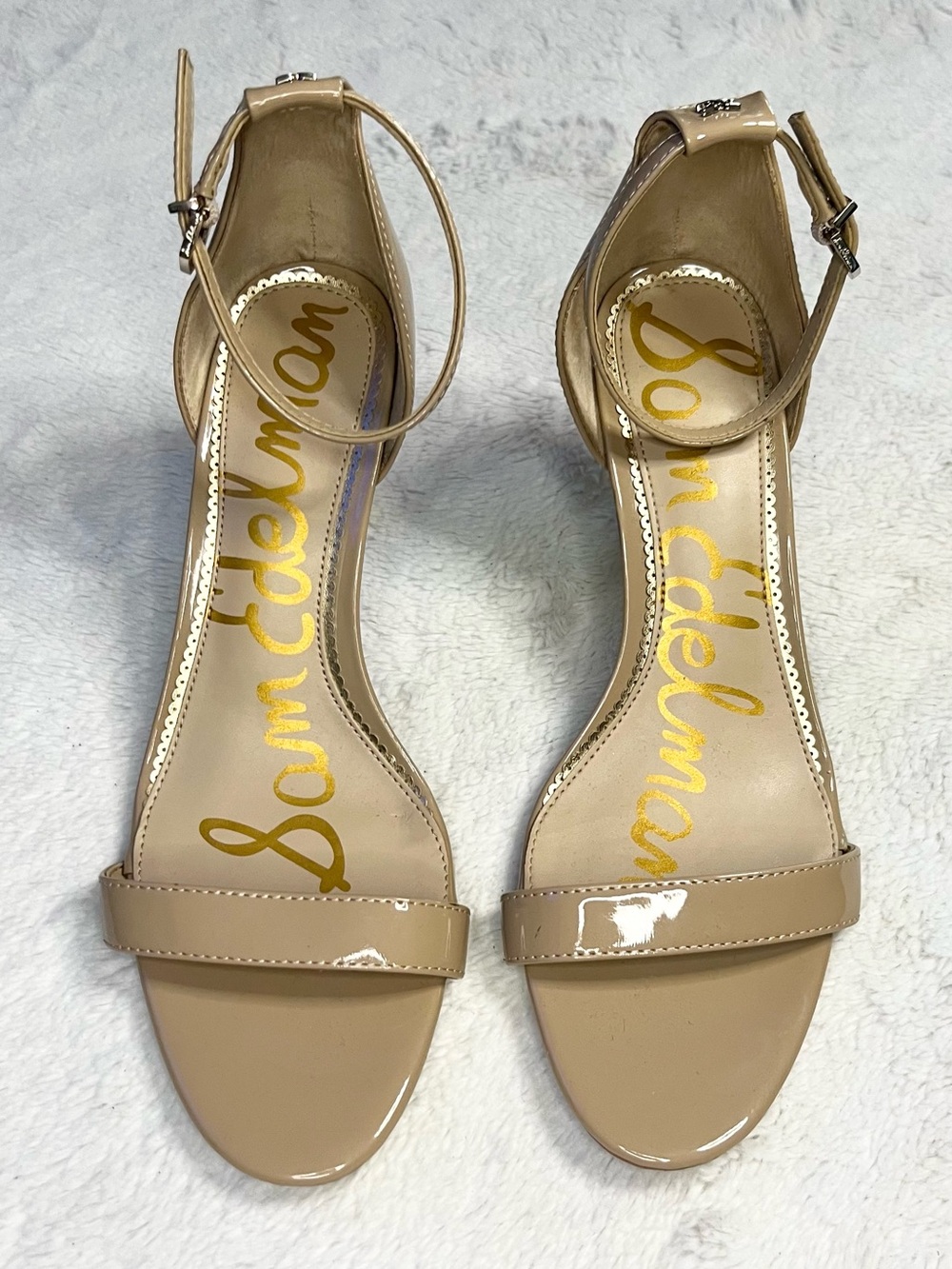 Sam Edelman Nude Patent Ankle Strap High Heel Sandals Size 9.5 Patti Neutral